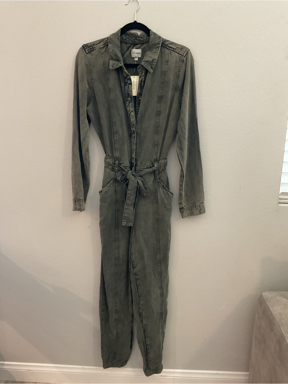 Guess Neva Olive Utility Jumpsuit with Tie Waist